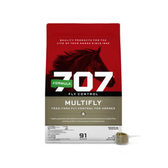 Formula 707 Multifly: pellets para caballos reducen moscas en el establo.