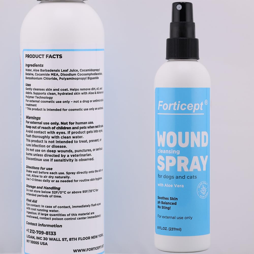 Forticept Hot Spot Spray facilita limpieza y cuidado diario de la piel de mascotas.