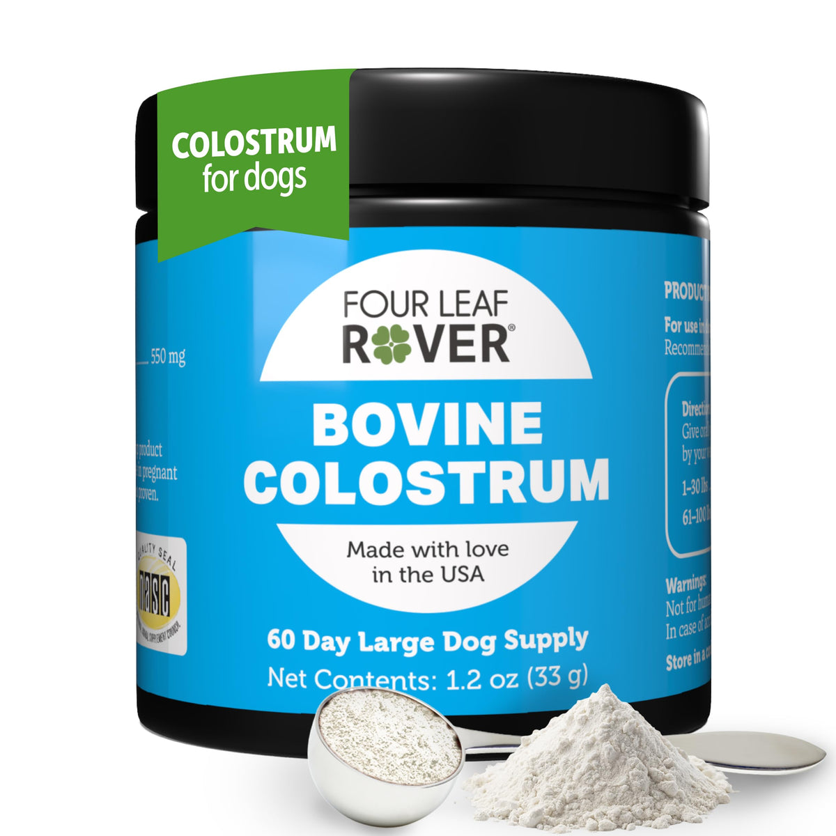 FOUR LEAF ROVER Colostrum Bovino en botella para potencia de la piel y energía diaria del perro