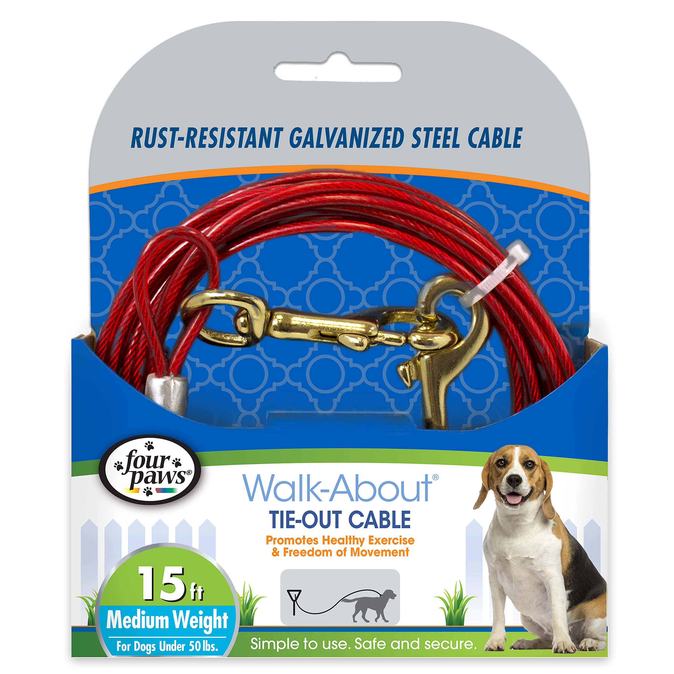 Four Paws cable de sujeción para perros de 15 pies: seguridad y libertad en el jardín.