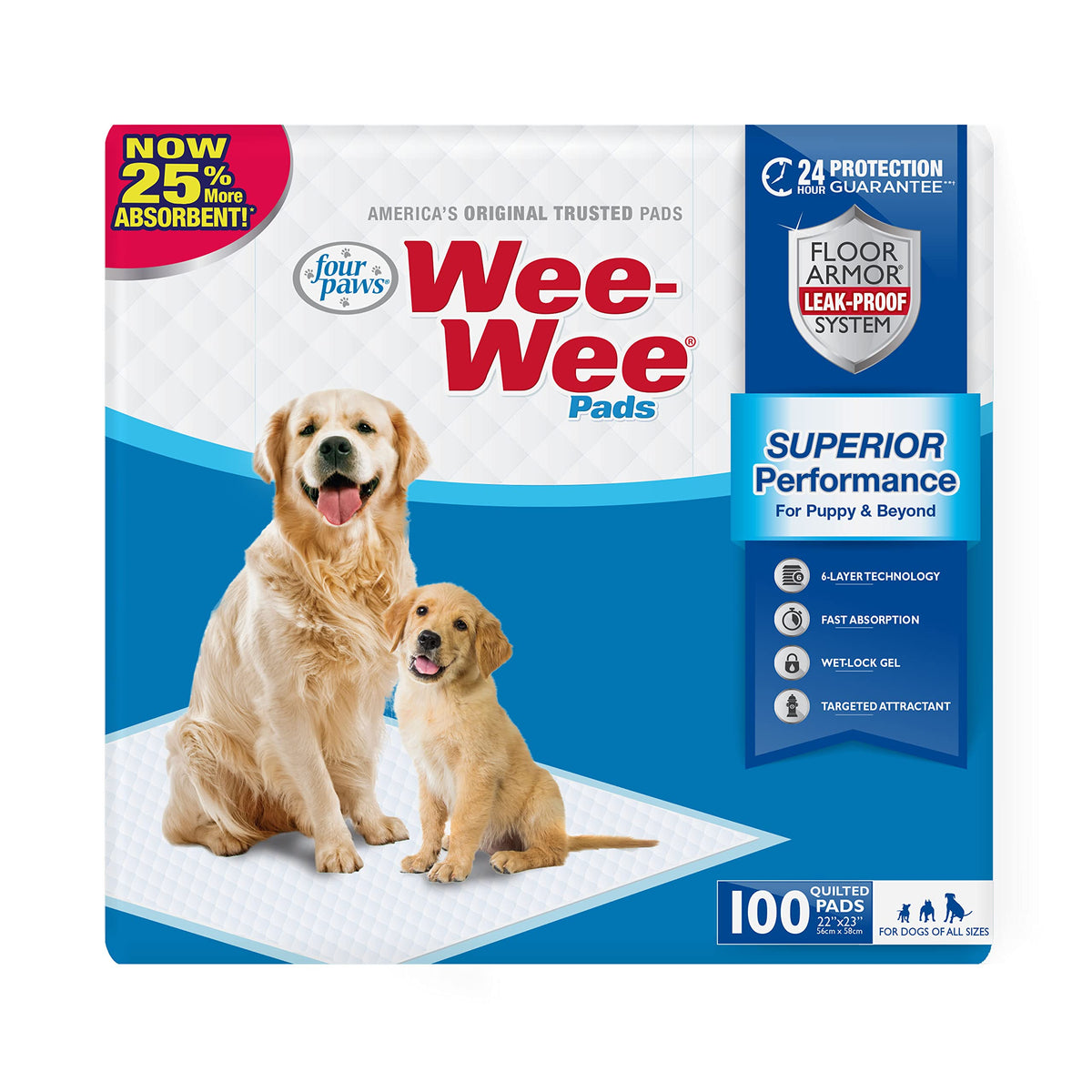 Almohadilla Four Paws Wee-Wee en empaque frontal para entrenamiento limpio de perros
