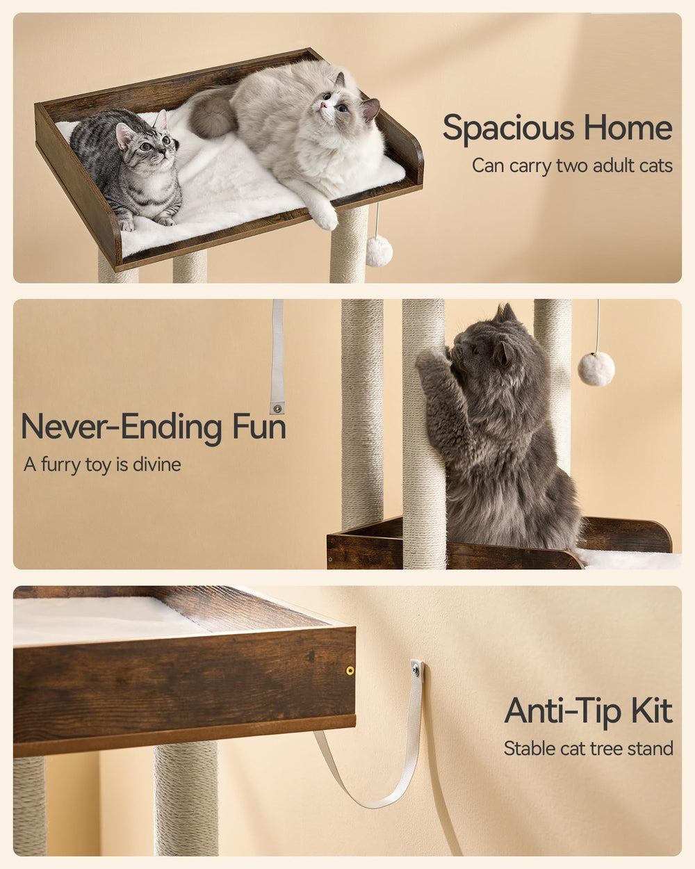 FourFurPets Arbol Gato, pelotas de peluche incluidas para juego.