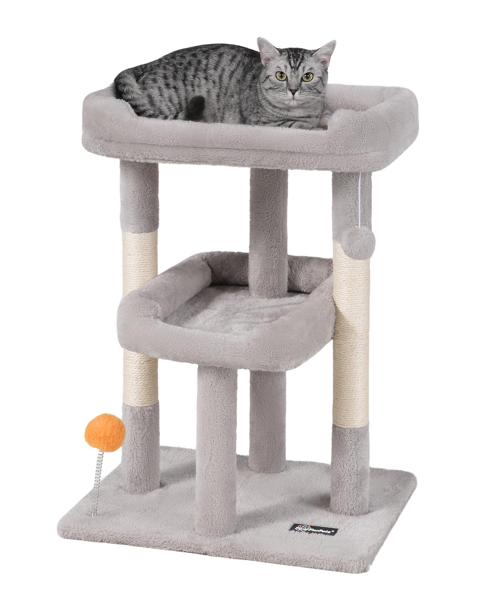 FourFurPets árbol para gatos pequeño con dos plataformas para descanso y juego.