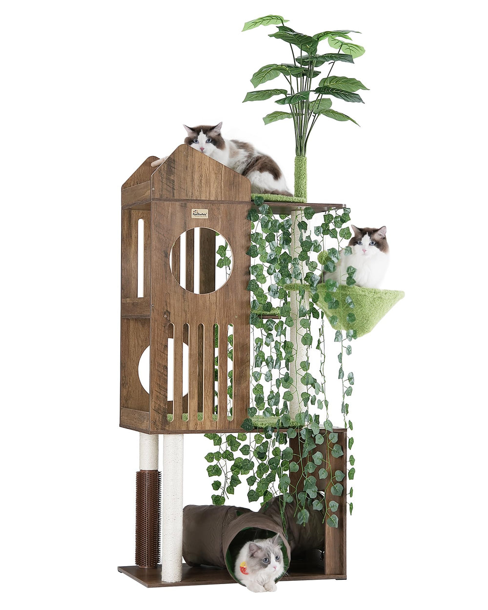 FourFurPets árbol para gatos con hojas verdes para trepar y esconderse