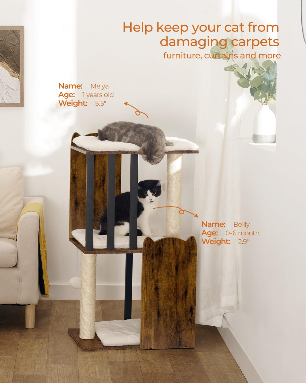 FourFurPets plataforma amplia para descanso cómodo de gatos grandes y pequeños.