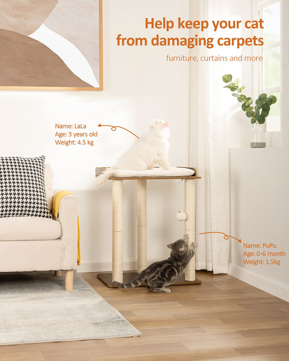 FourFurPets postes sisal 23-6 pulgadas: afilan uñas sin dañar muebles.