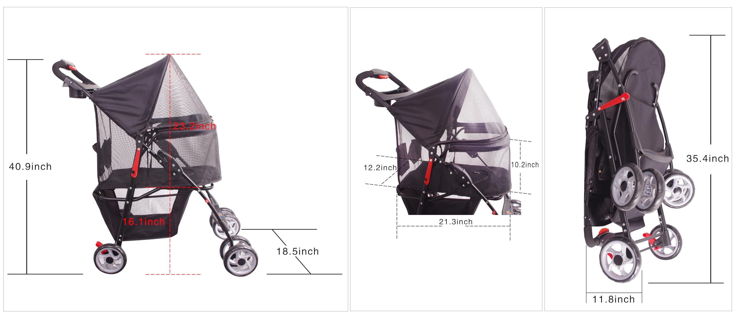 FOURPAW cochecito plegable con una mano para transporte rápido