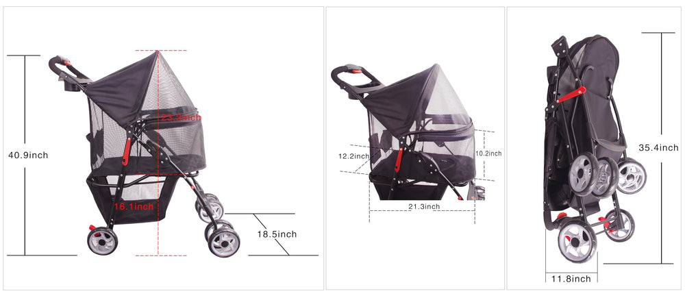 FOURPAW cochecito plegable con una mano para transporte rápido