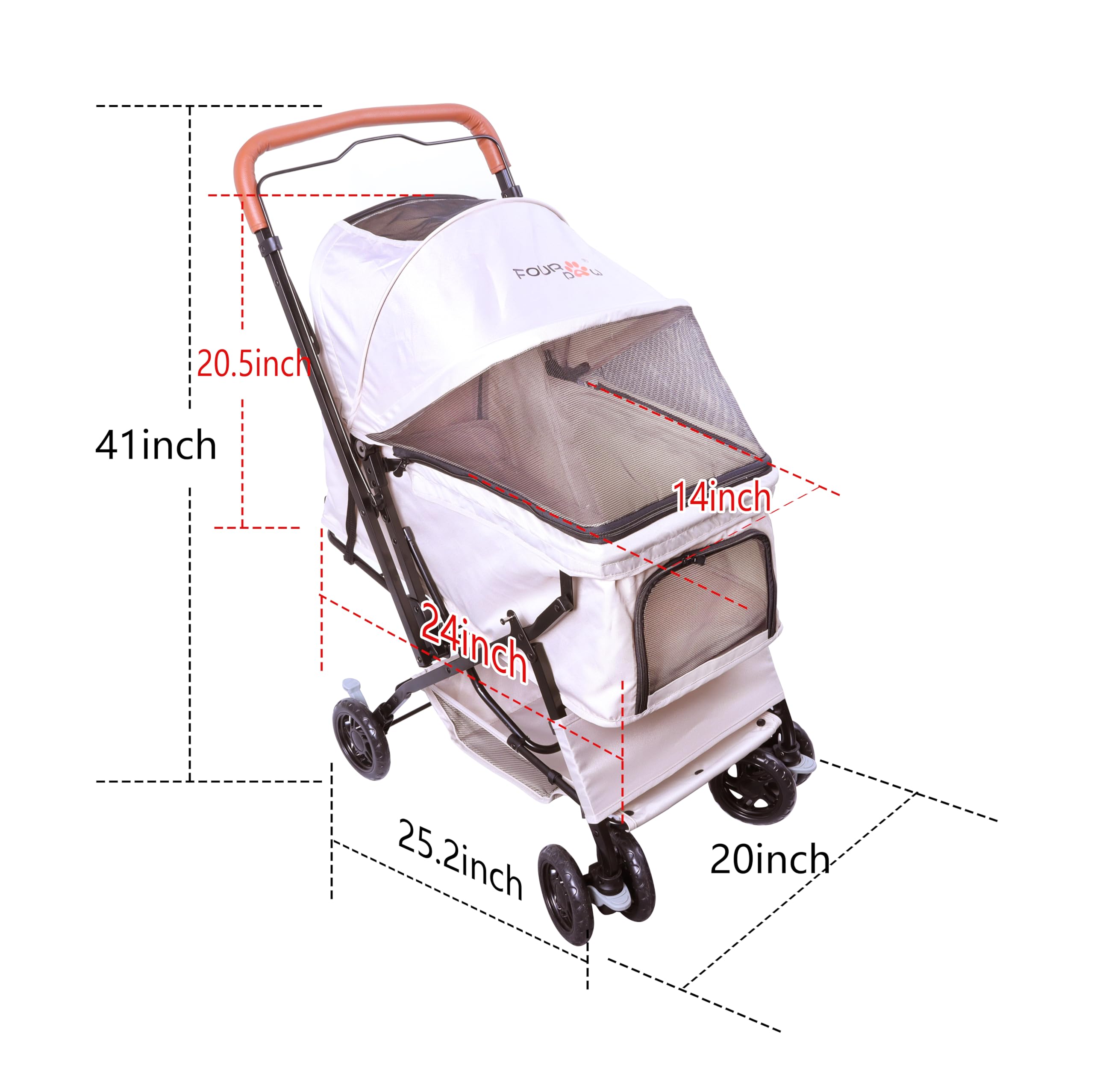 FOURPAW cochecito plegable con una mano, plegado rápido para viajar.