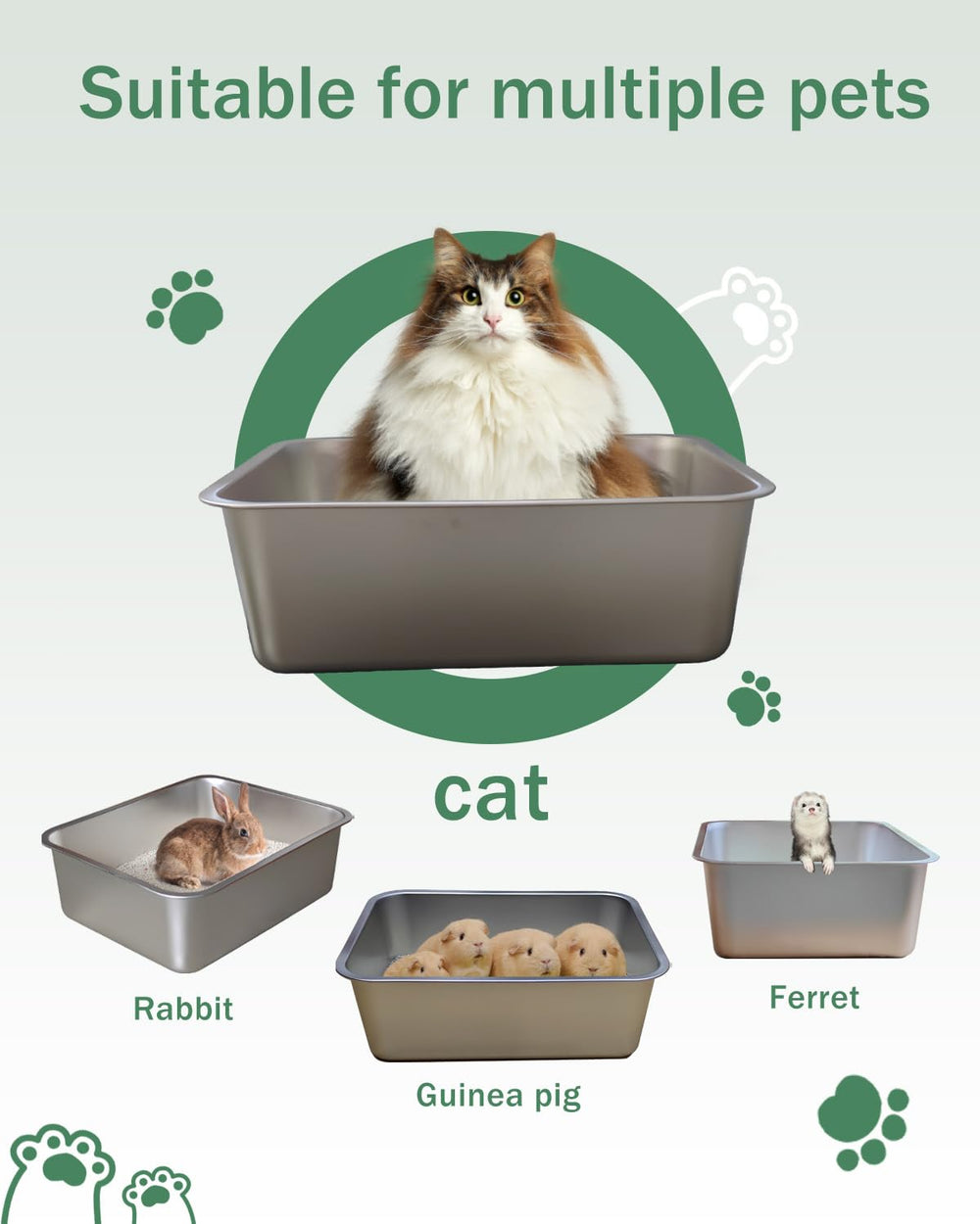 FOXORU caja de arena de acero inoxidable fácil de limpiar y duradera