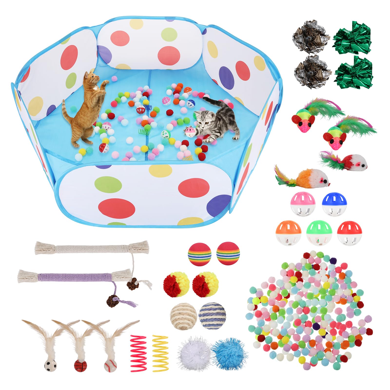 Foxtell jaula de pelotas para gatos, vista frontal, área de juego segura