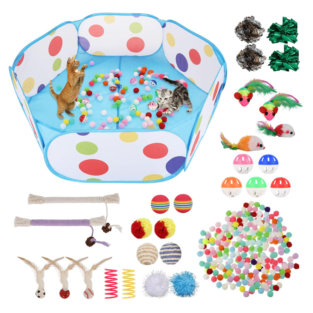 Foxtell jaula de pelotas para gatos, vista frontal, área de juego segura
