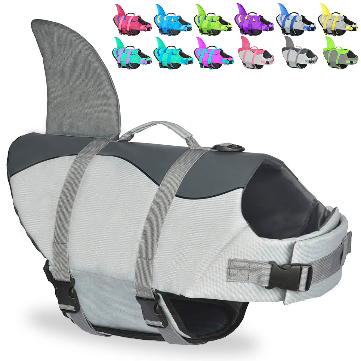 Fragralley chaleco perro tiburón frente: mayor visibilidad en el agua para paseos.