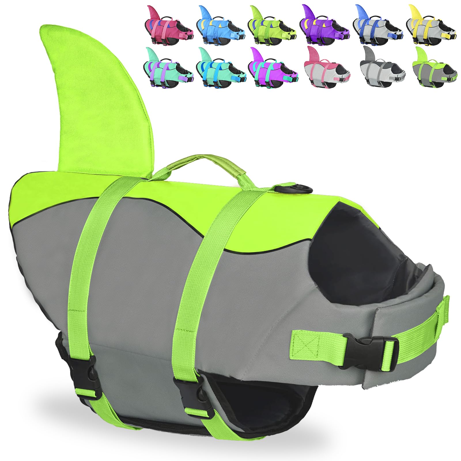 Fragralley chaleco tiburón para perro azul con flotación estable para la playa