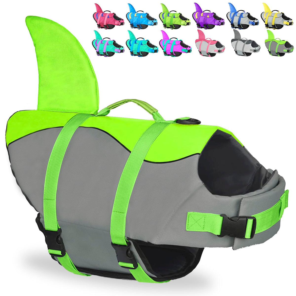 Fragralley chaleco tiburón para perro azul con flotación estable para la playa