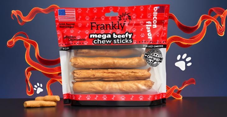 Frankly Pet perro masticando palito tocino 7in, recompensa sabrosa diaria.