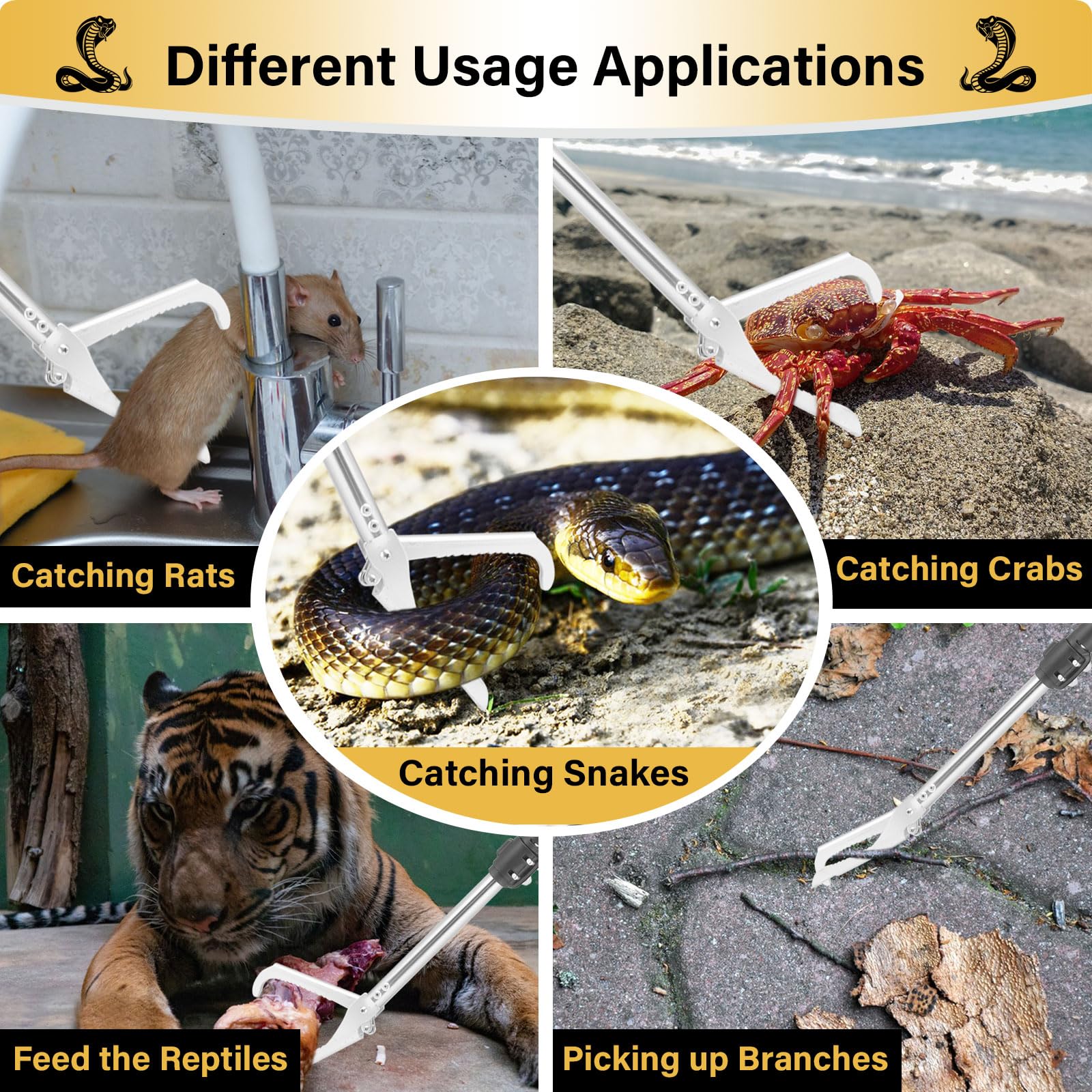 Frebuta ideal para camping y granja maneja reptiles con seguridad.