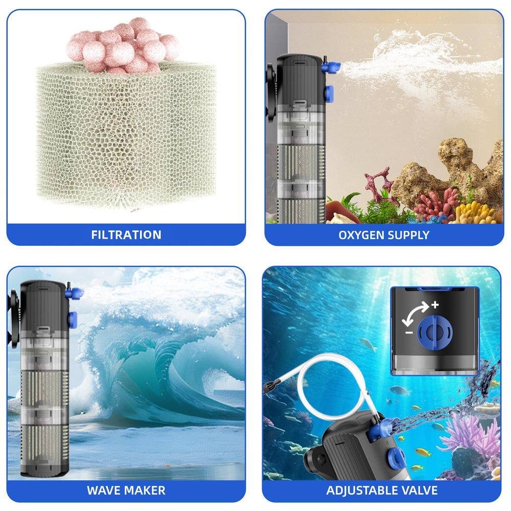 FREESEA alto caudal de 132 GPH, flujo ajustable para acuarios.