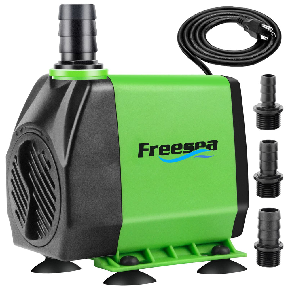 Fresea Bomba submersible 800GPH vista frontal muestra flujo potente para estanques