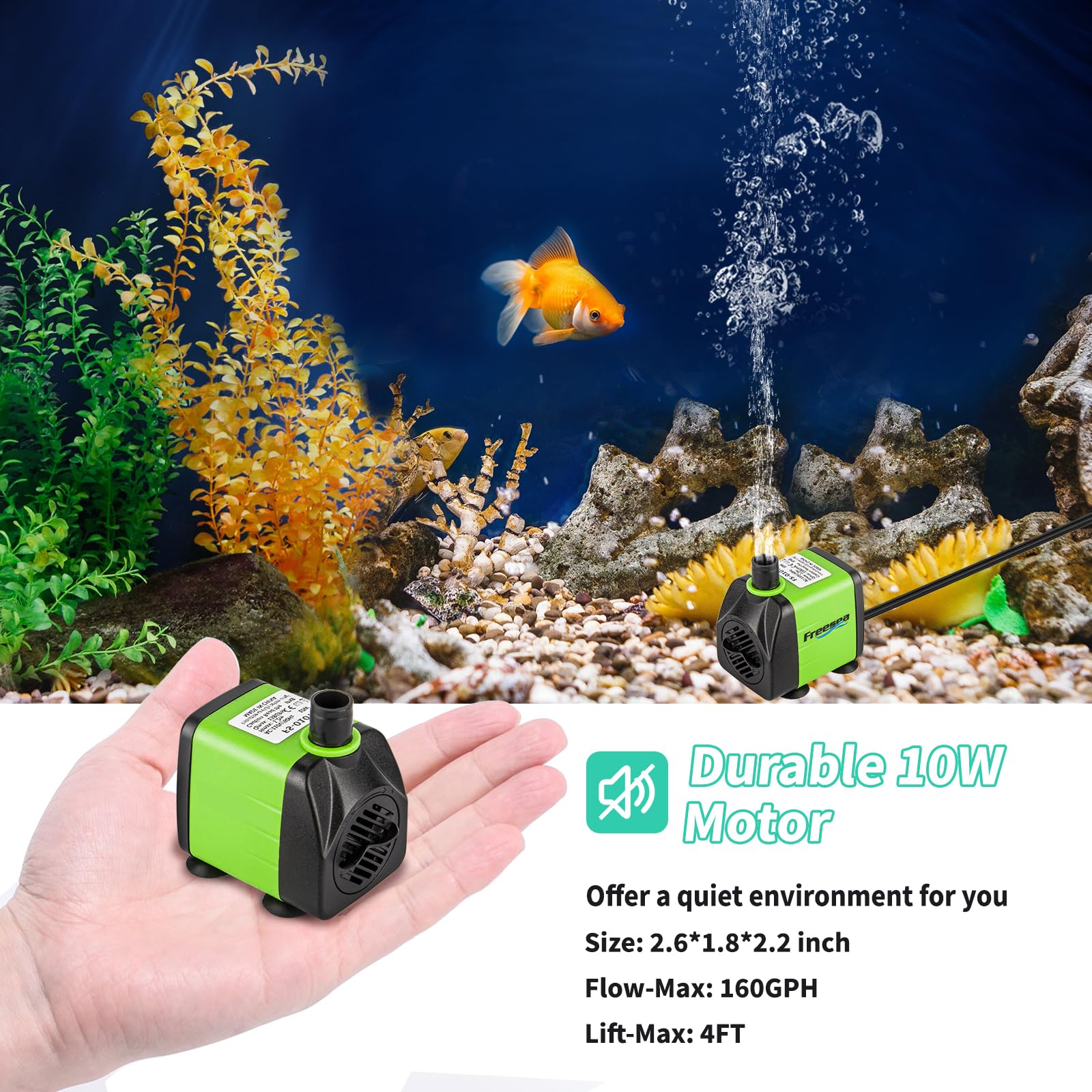 Freesea motor silencioso y ajustable para acuario y fuente.