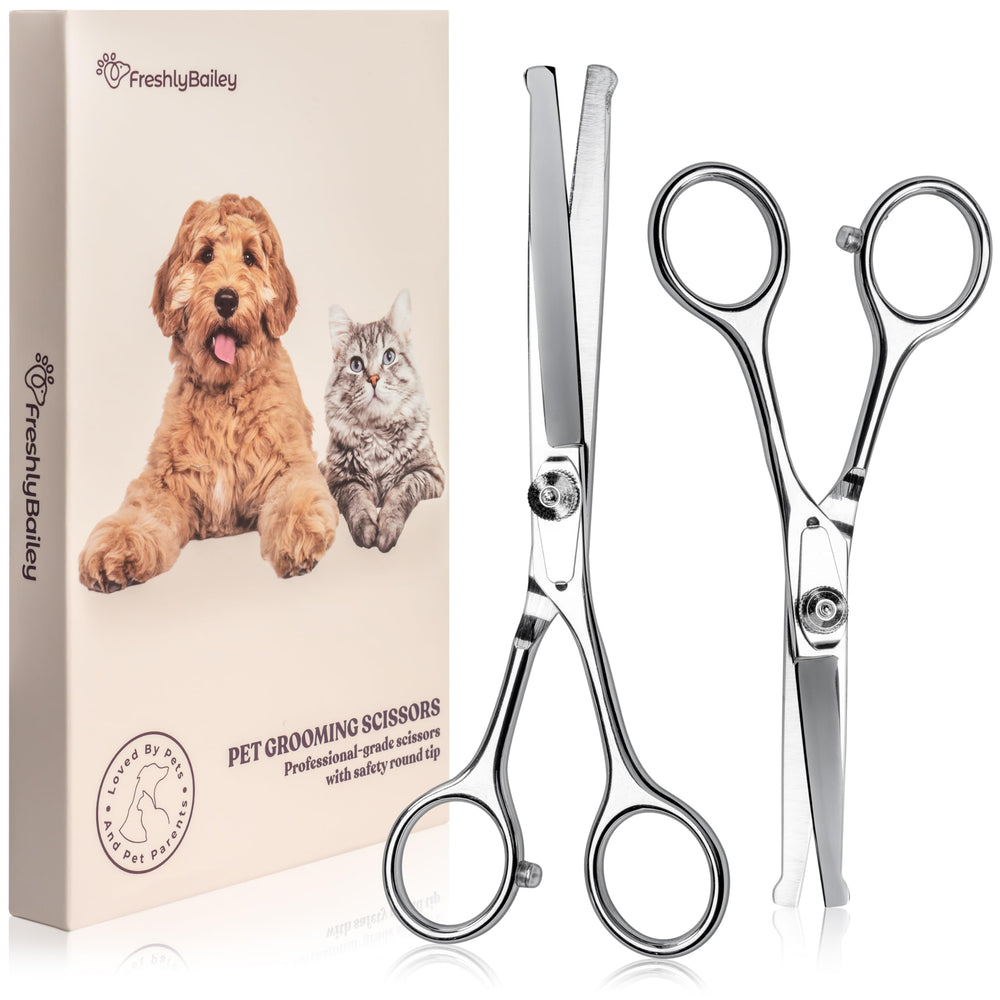 Freshly Bailey tijeras, corte seguro con puntas redondas para mascotas.
