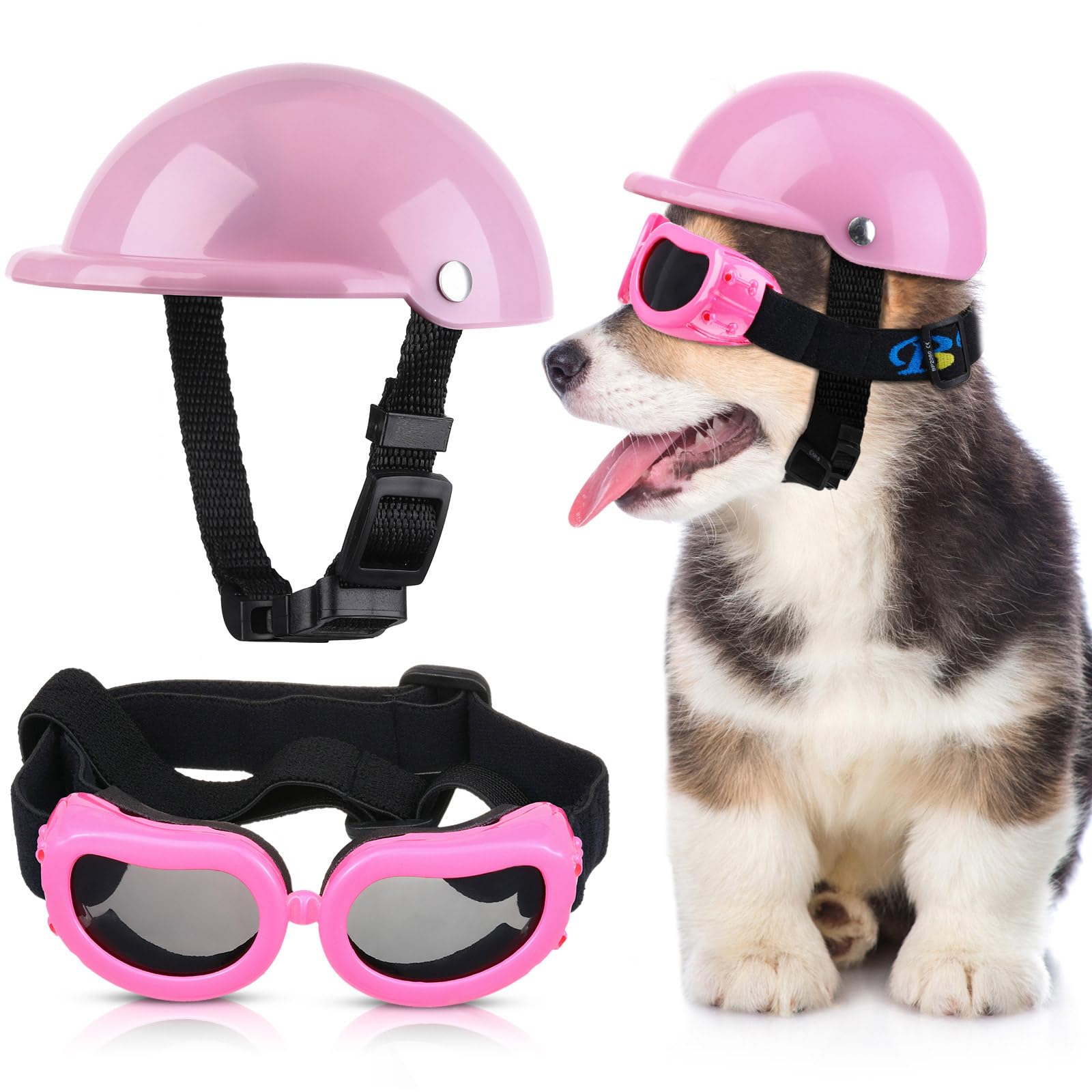 Casco para perro Frienda rosa protege la cabeza durante paseos al aire libre.