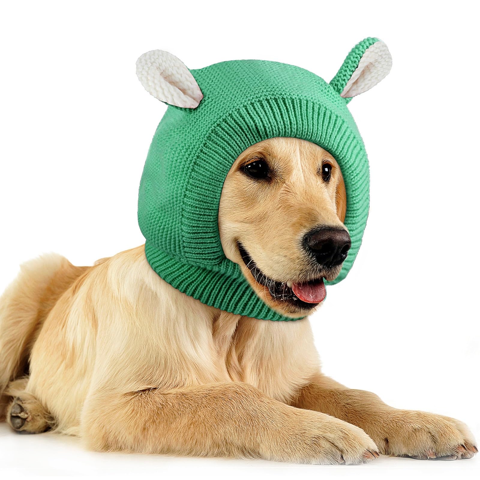 Frienda Quiet Ears, vista frontal de orejeras tejidas para perros