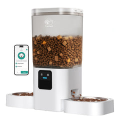 Frienhund alimentador automático para gatos con dos platos y espacio cómodo para cada mascota.