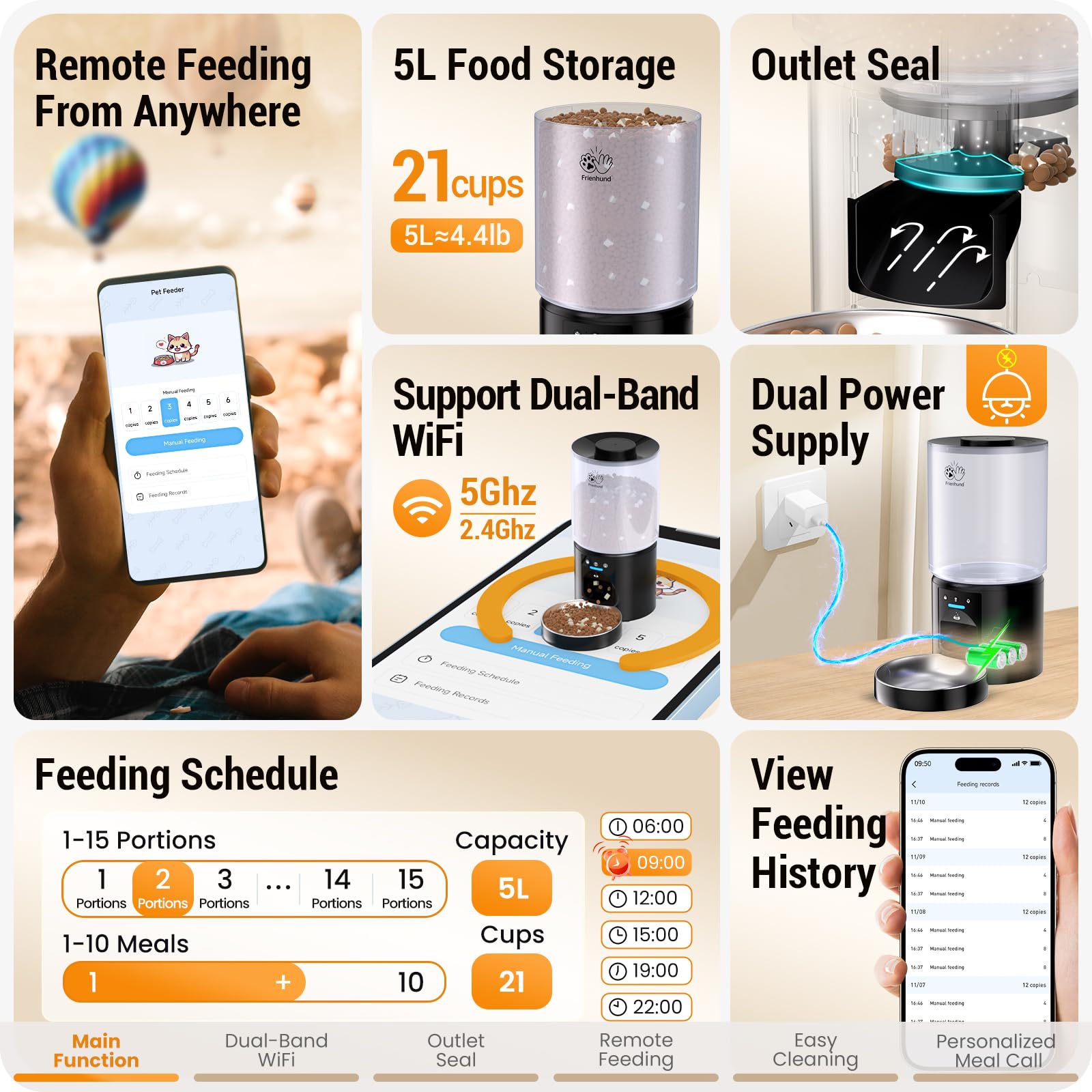 Frienhund alimentador gato con wifi de doble banda estable
