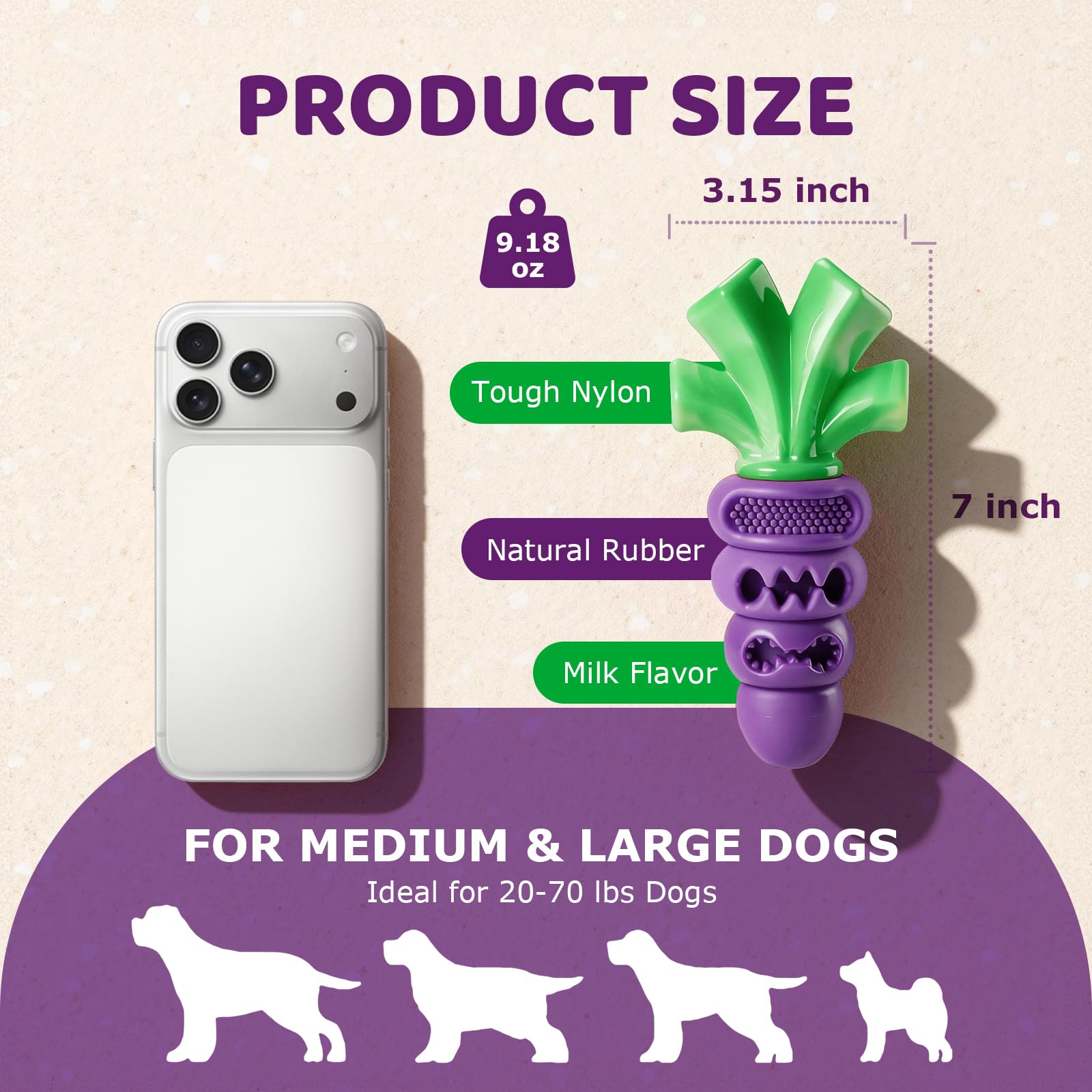 Frienhund Juguete sabor leche para morder en morado, ayuda a mantener el juego por más tiempo.