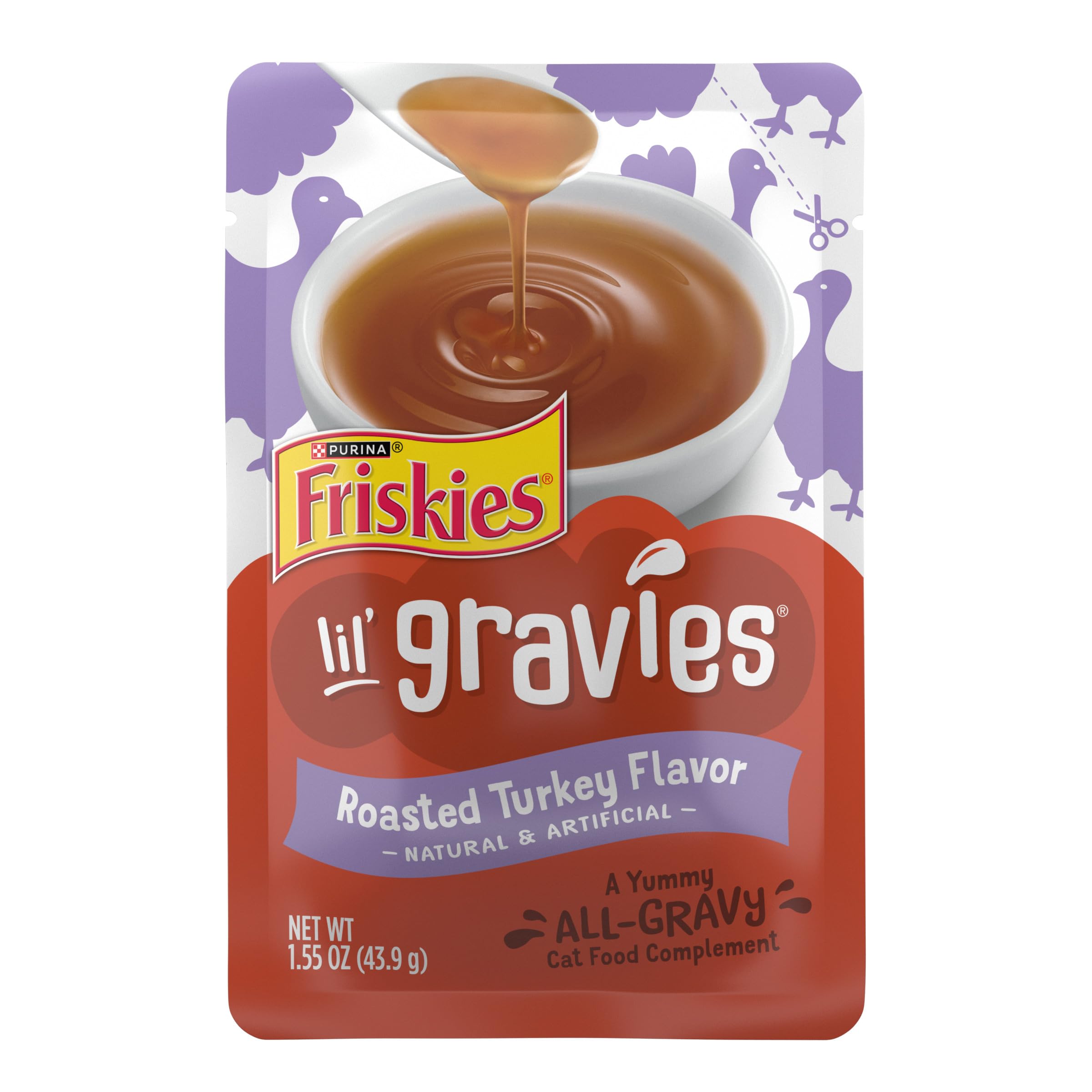 Friskies Lil' Gravies salsa de pavo asado sobre comida húmeda para más sabor