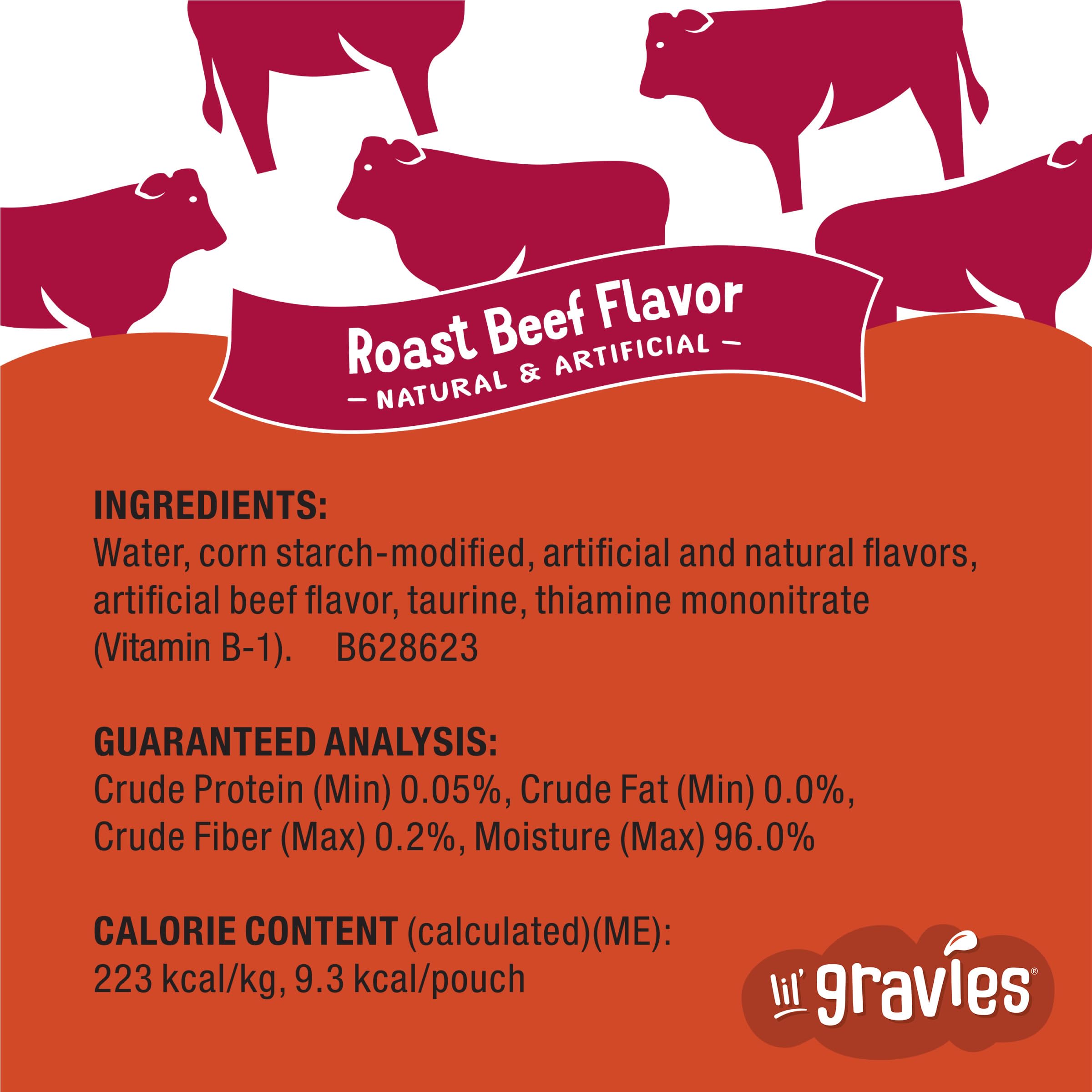 Friskies Lil' Gravies, textura cremosa realza el sabor roast beef.