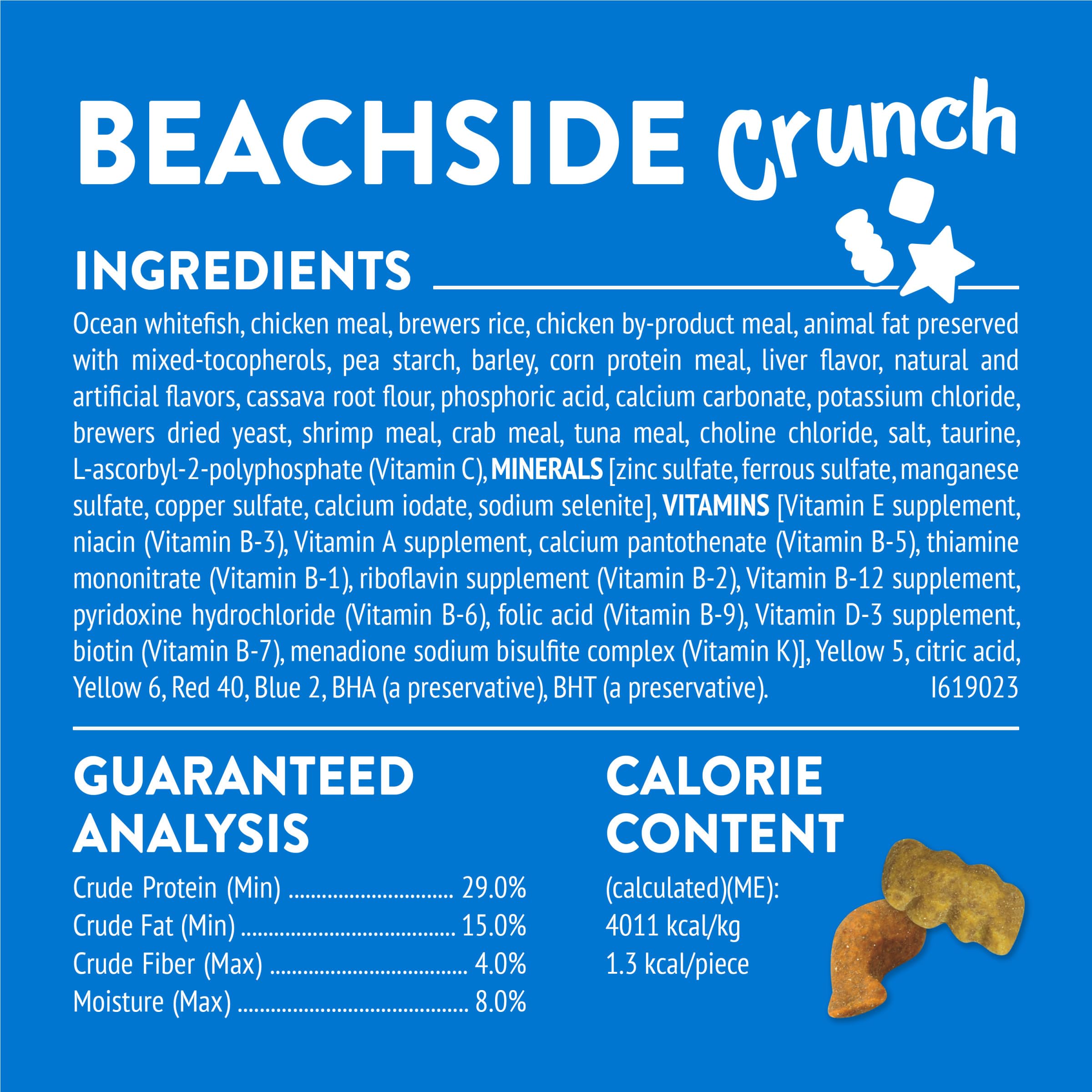 Friskies Beachside Crunch, baja en calorías por porción.