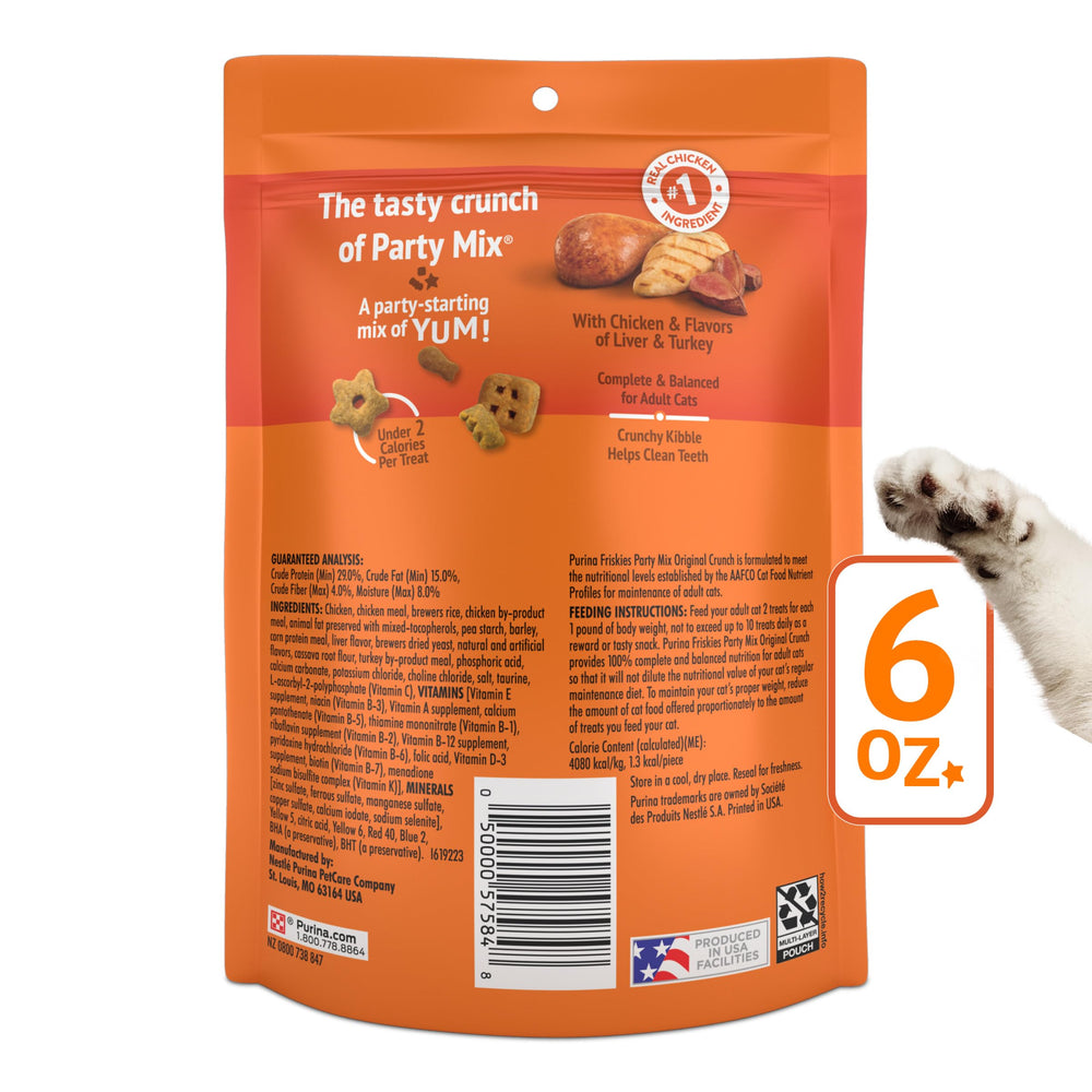 Friskies Party Mix Original Crunch, elaborado en instalaciones Purina en EE. UU. con décadas de innovación.