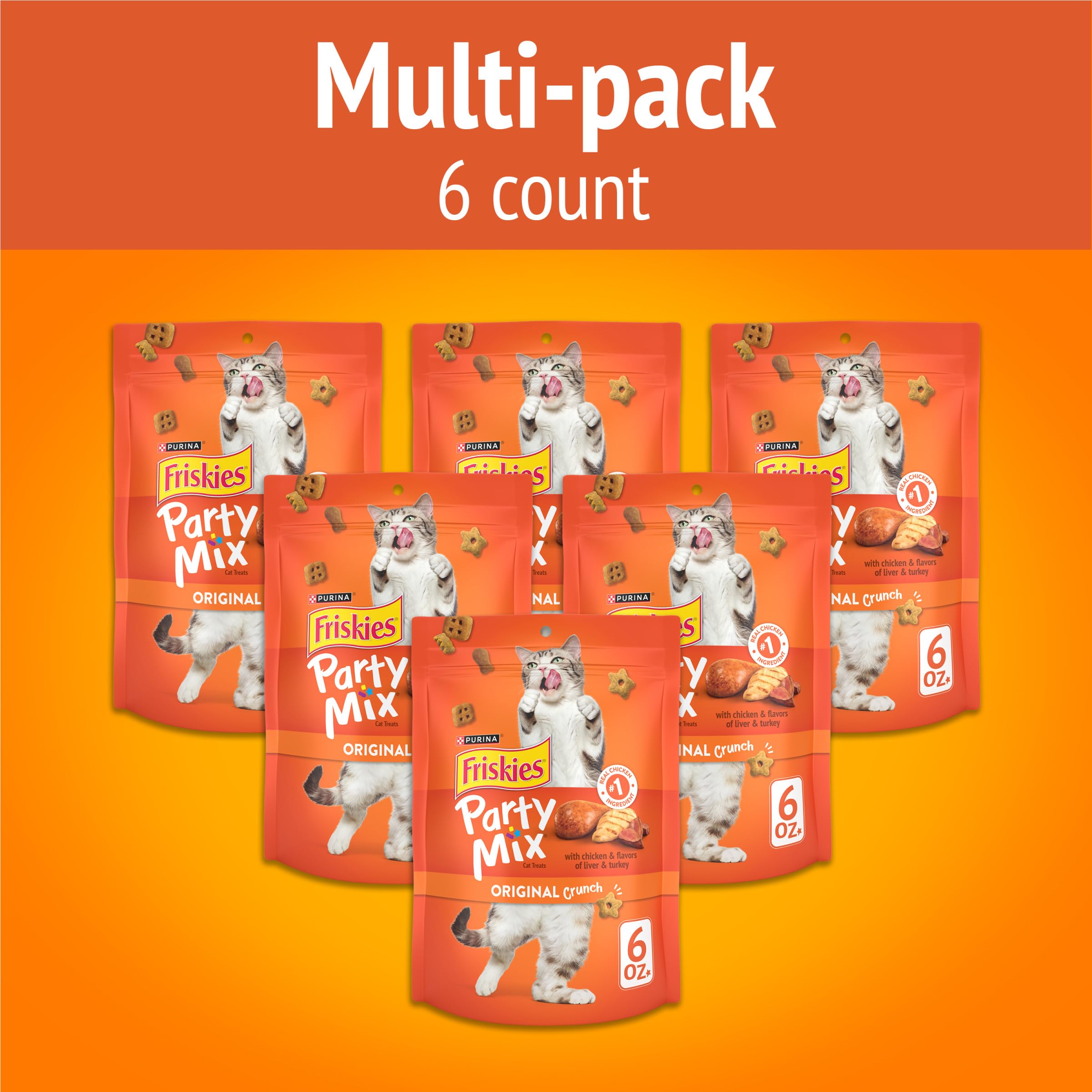 Friskies Party Mix Original Crunch, sabor pollo real, para premiar con gusto.