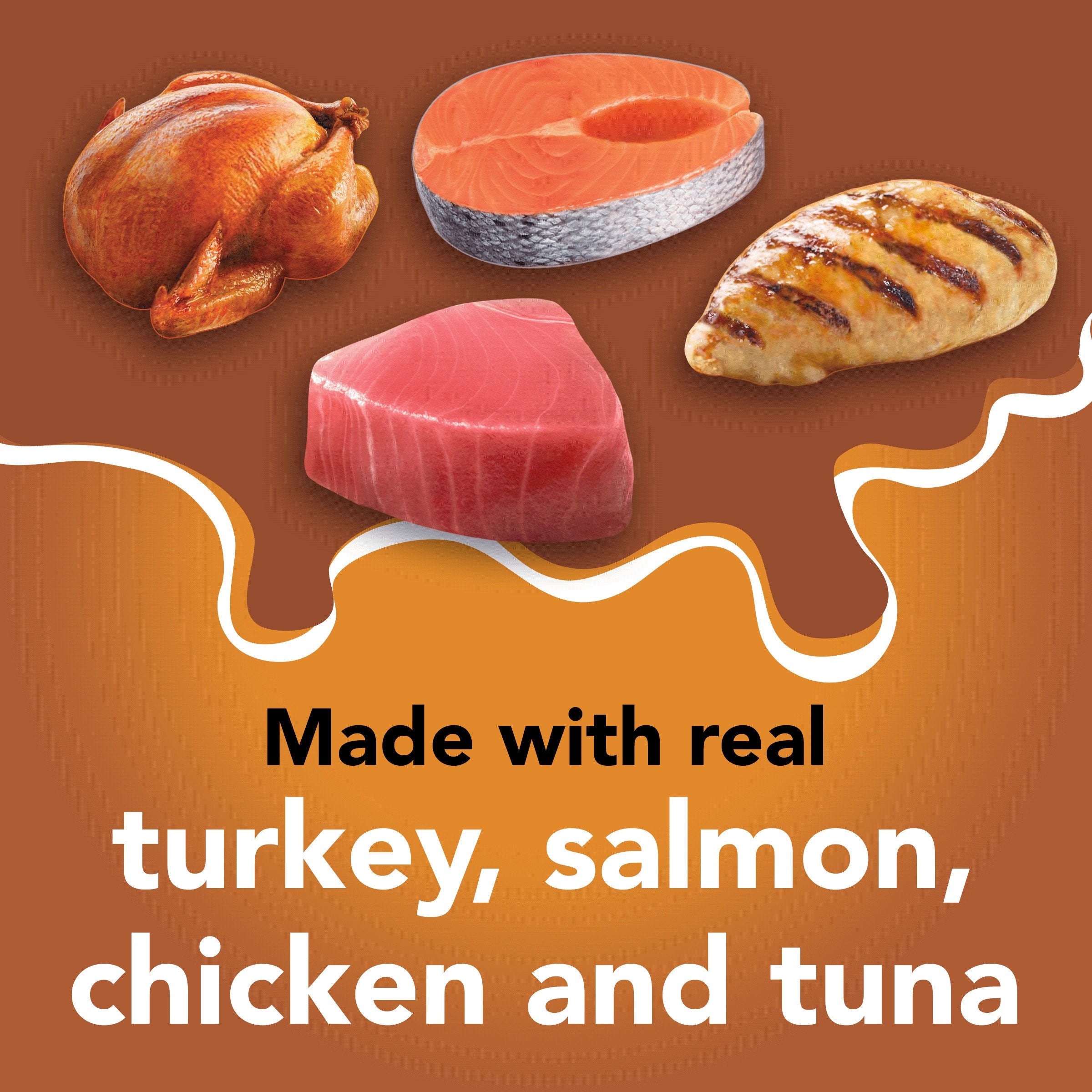 Friskies Paté Extra Gravy atún en lata, jugo extra para mayor humedad.