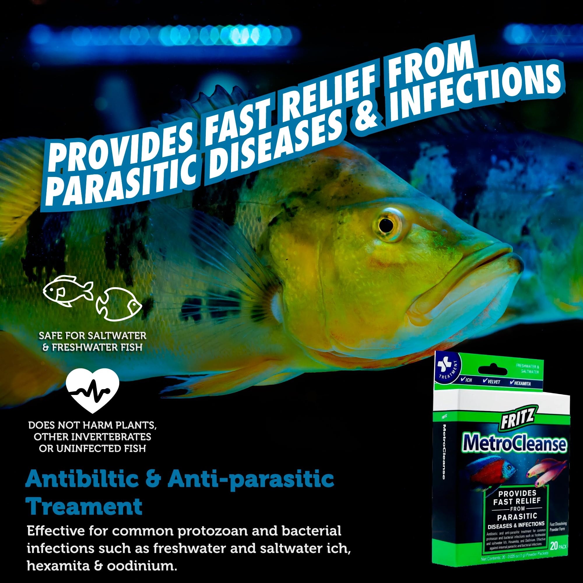 Fritz Aquatics MetroCleanse, aplicación en acuario, facilita la limpieza regular del sistema.