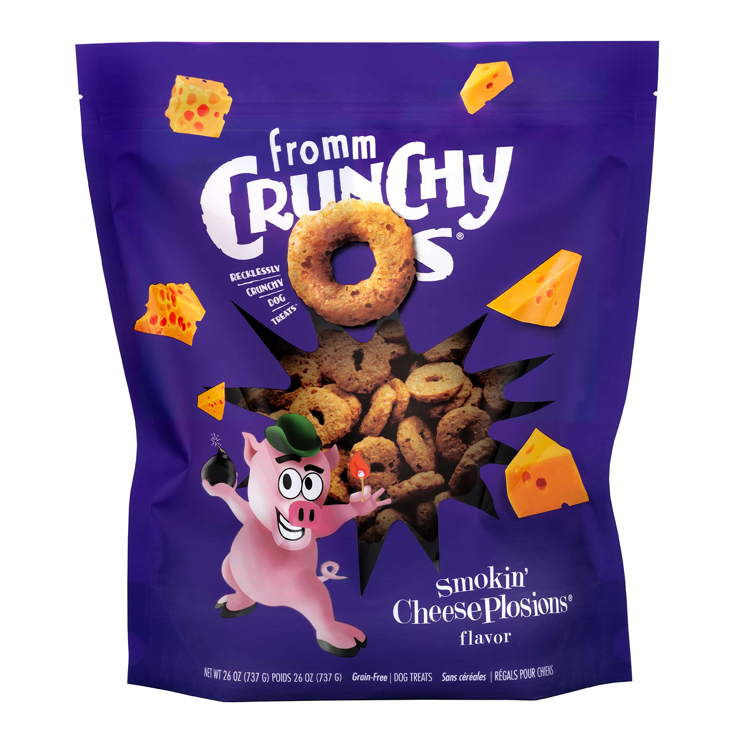 Fromm Crunchy Os Smokin' CheesePlosions, bolsa 750 g: snack crujiente para perros.