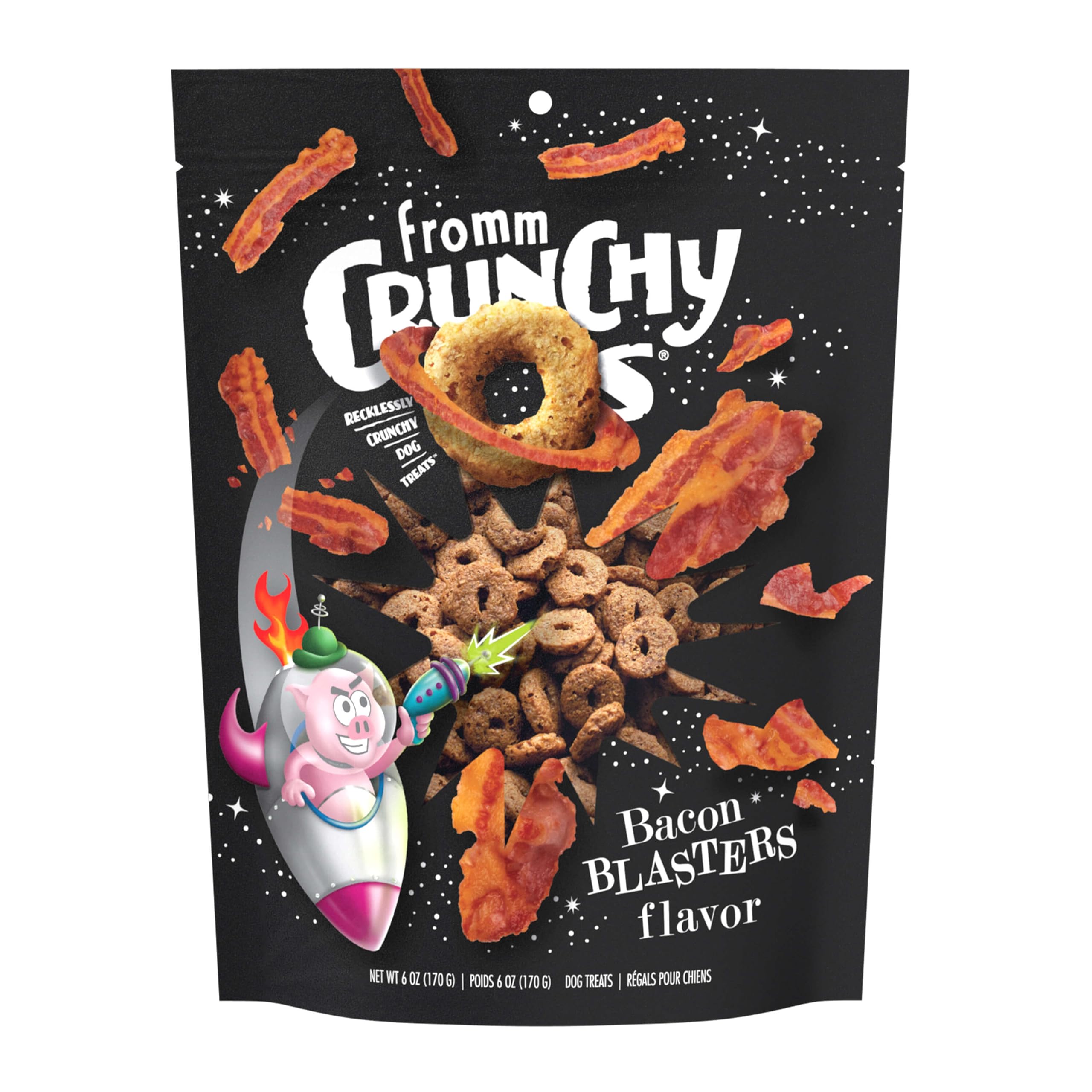 Fromm Crunchy Os Bacon Blasters, paquete de 6 oz, recompensa crujiente para entrenamiento.