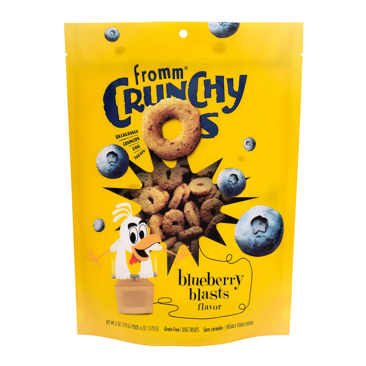 Fromm Crunchy Os Blueberry Blasts, bolsa con cierre hermético para conservar la frescura entre usos.
