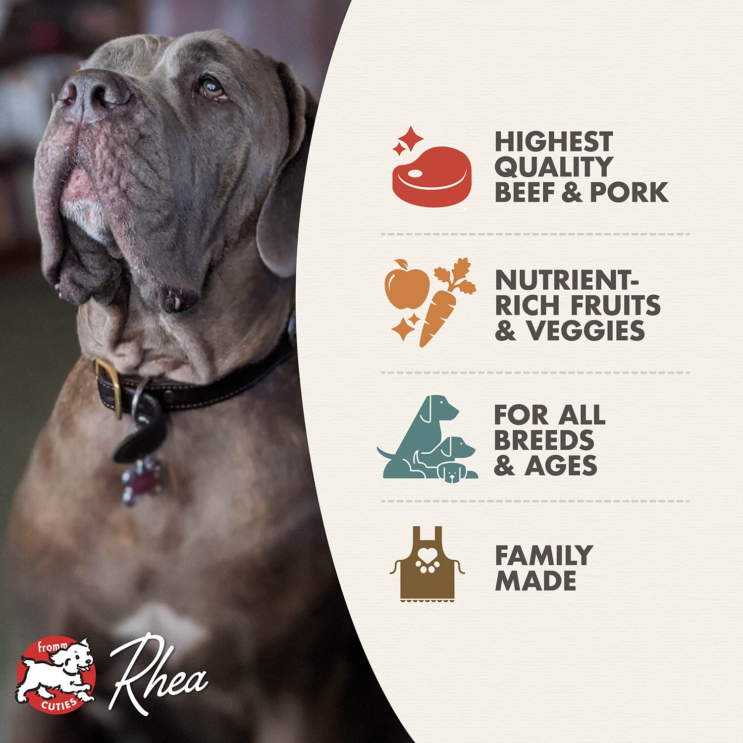 Fromm Cuatro Estrellas Nutricionales, proteína de calidad de res y cerdo para perros.