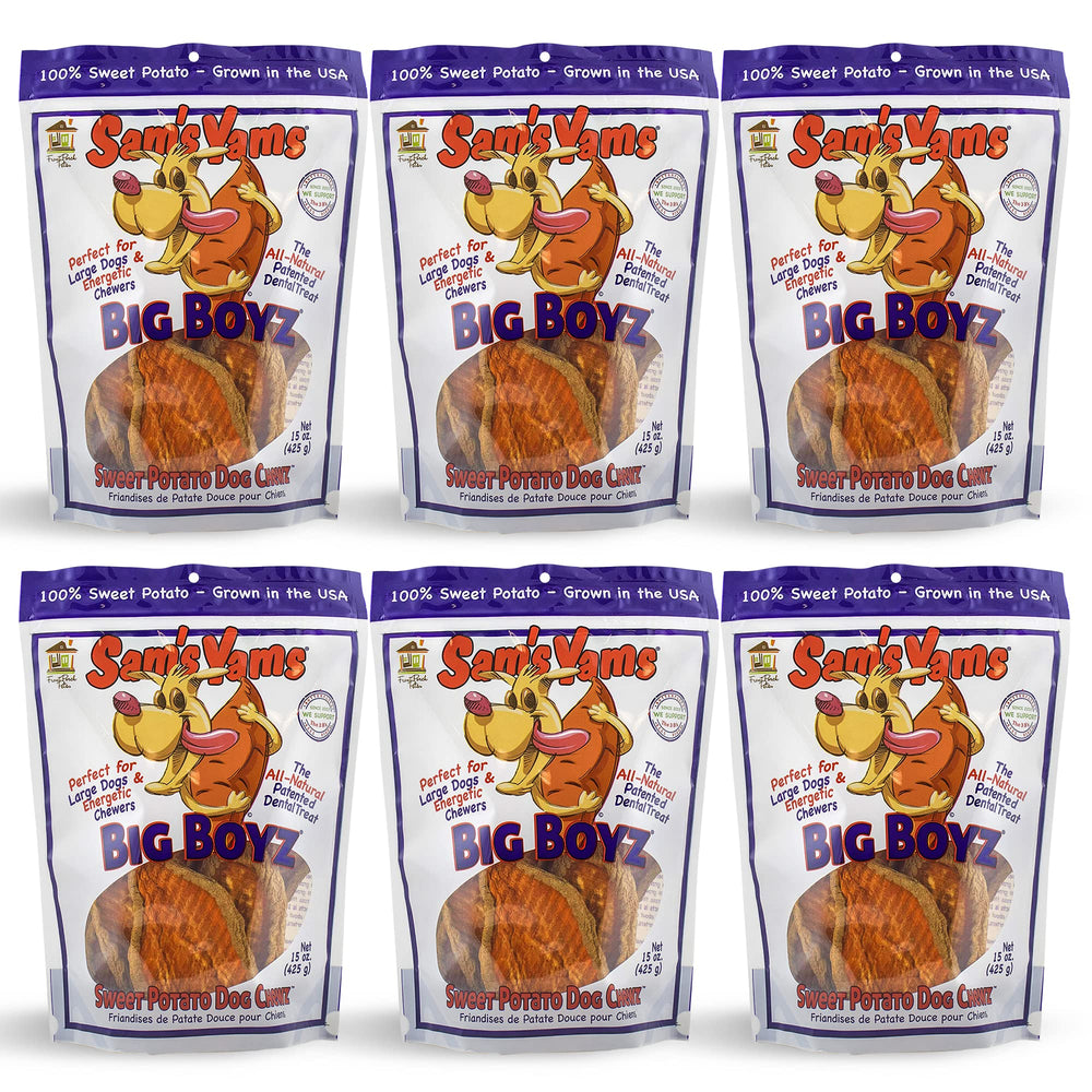 Front Porch Pets Sams Yams Big Boyz, bolsa de 6 unidades, ideal para masticación saludable.