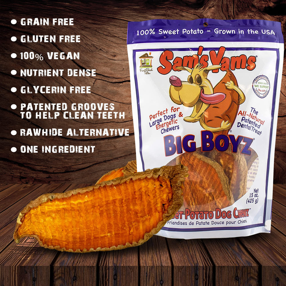 Sams Yams Big Boyz, ingredientes naturales sin granos ni gluten.