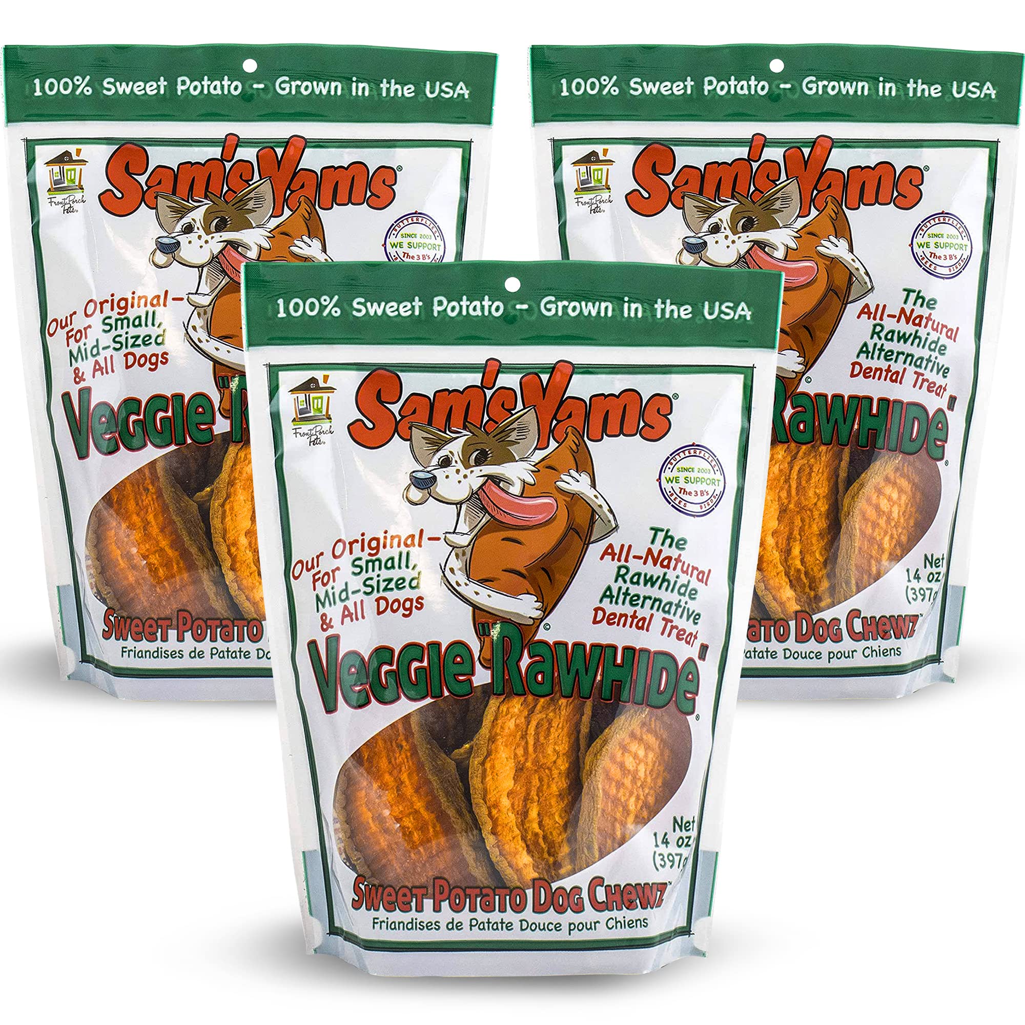 Sam's Yams de Front Porch Pets, mordida-perro: masticación segura para mascotas de cualquier tamaño