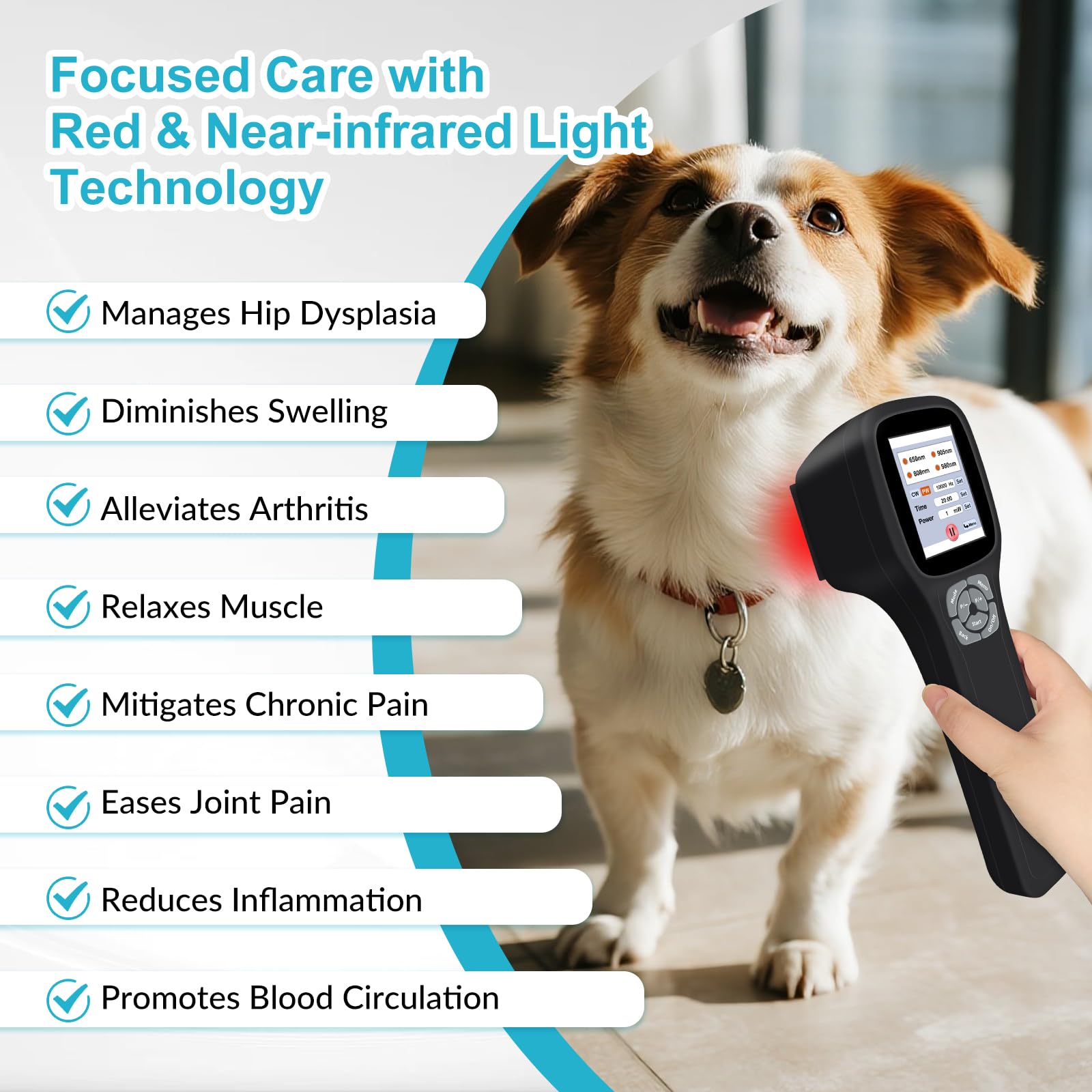 Frovab Cold Laser para perros con modos continuo y pulso para sesiones flexibles