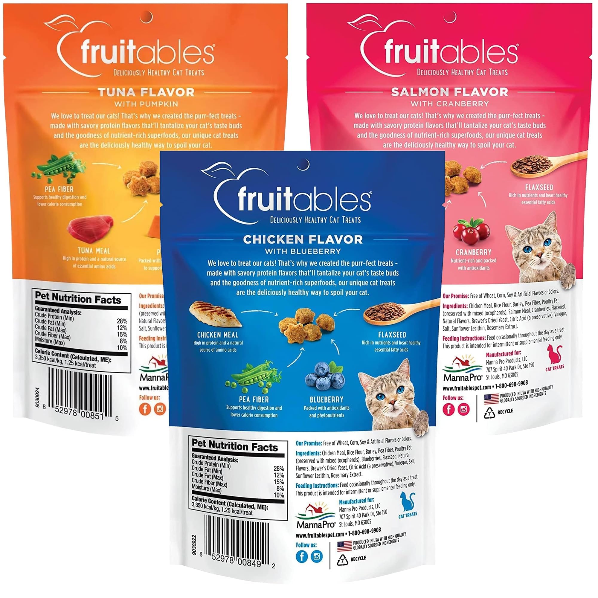 Fruitables beneficios para la salud felina, snack con proteínas y sabor.