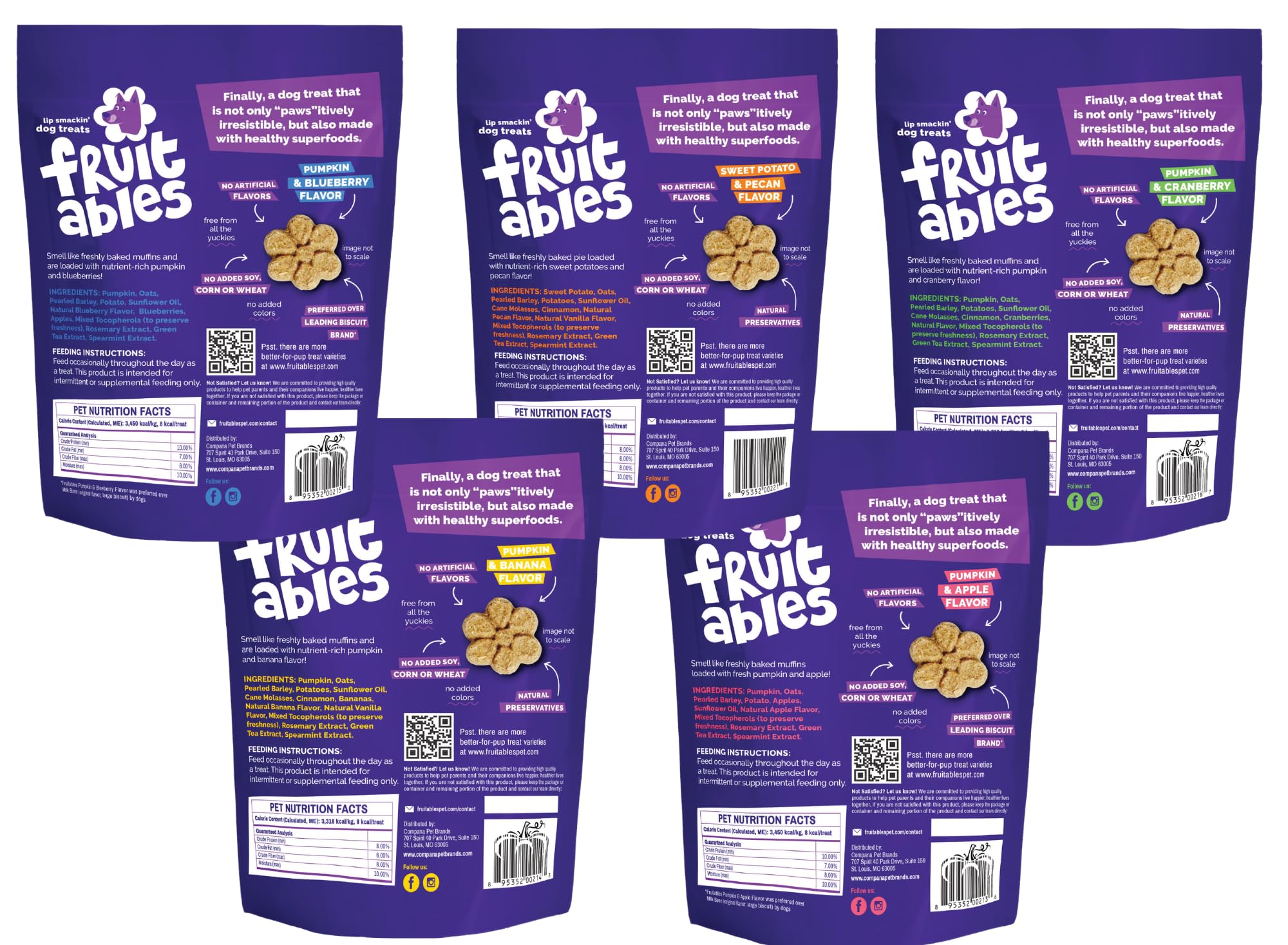 Fruitables calabaza-banana, galletas crujientes para perros, premiar con sabor suave