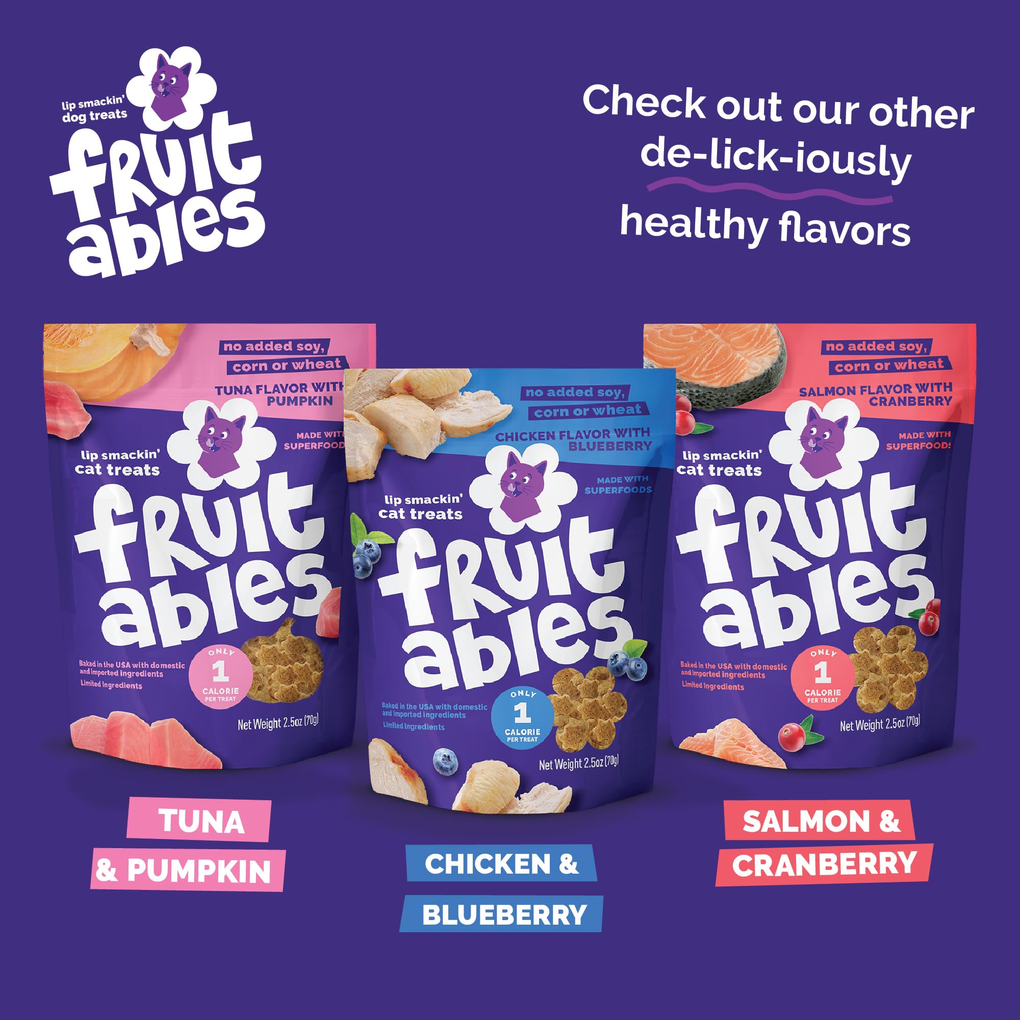 Fruitables etiqueta hecha en Estados Unidos, garantía de calidad.