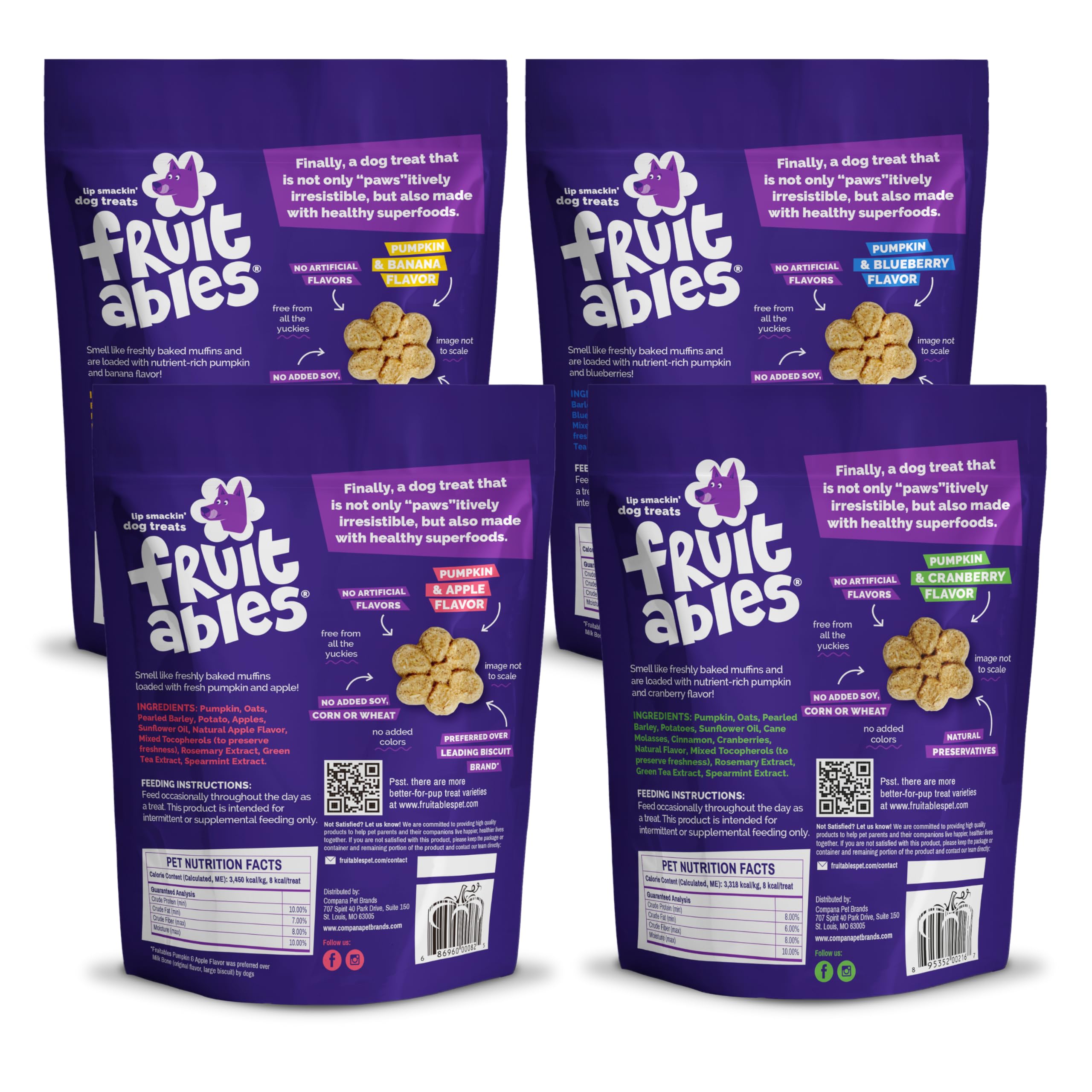 Galletas Fruitables de calabaza con arándano, snack sabroso para perros activos.