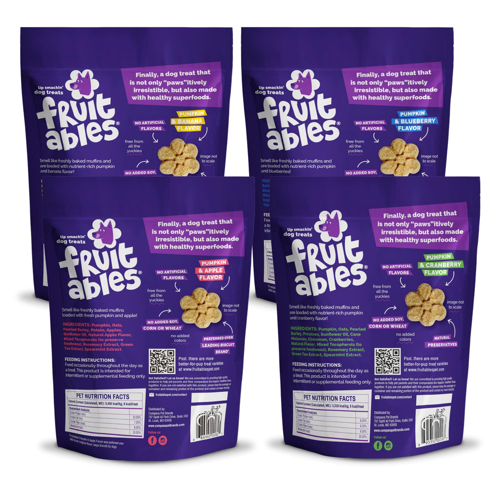 Galletas Fruitables de calabaza con arándano, snack sabroso para perros activos.